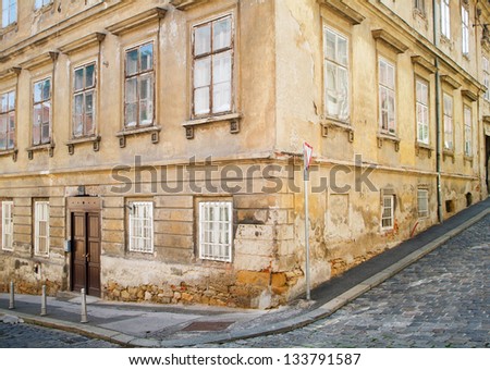 Corner of the street with old tenement house