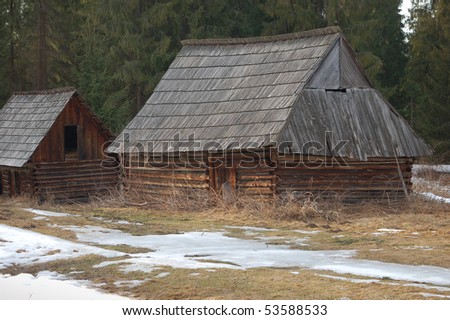 Old wooden shelters used by shepherd while sheep pasturing.