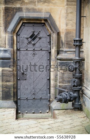 Old armored doorway. Back door to Cathedral at Hradcany.