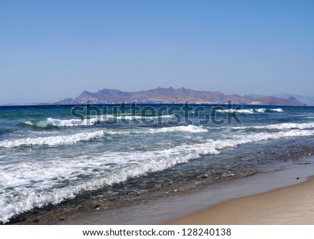 beautiful beach in Kos, Greece (Turkey Bodrum on the background)