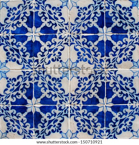 antique portuguese glazed tiles known as azulejos (suitable as a background or texture)