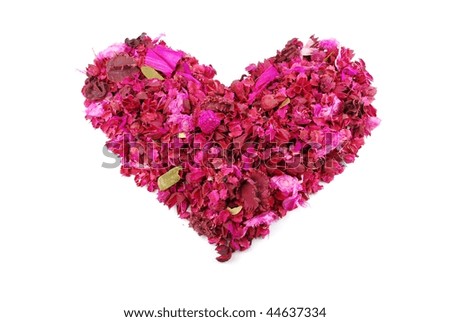 stock photo : beautiful pink heart made of dried petals, leaves, flowers ( 