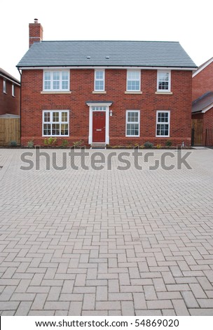 detached and typical british residential house with small entrance garden (isolated on white)