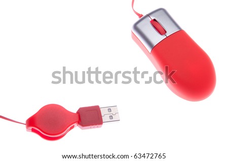 small orange computer mouse with USB port (isolated on white background)