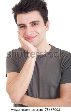 sad depressed young man crying, conceptual picture regarding emotional, financial or violence problems (isolated on white) - stock photo