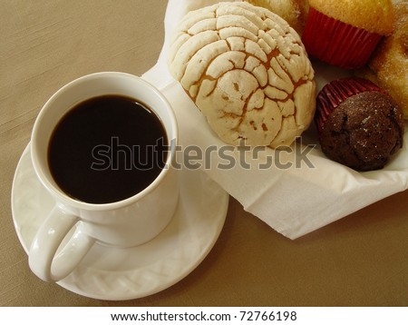 A Photo of a scene with a cup of coffee and bakery