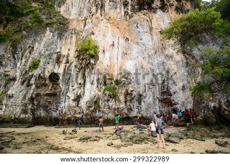 Krabi, Thailand, Nov 11, 2012 : Rock Climbing Railay Beach- Andaman sea Krabi Thailand
