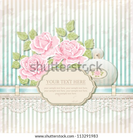 Vintage background with roses and perfume bottle Vintage background with roses and perfume bottle