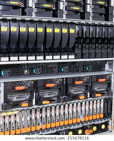 Rack mounted system storage and blade servers
