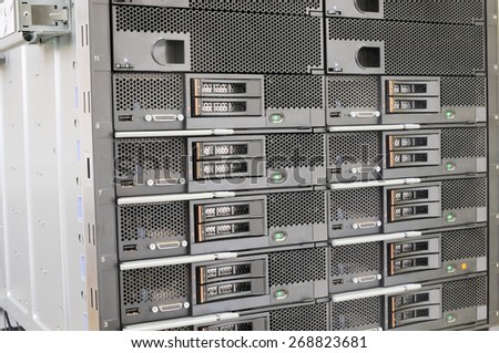 Rack mounted chassis with blade servers background