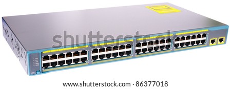 48 port fast ethernet switch isometric view isolated on the white