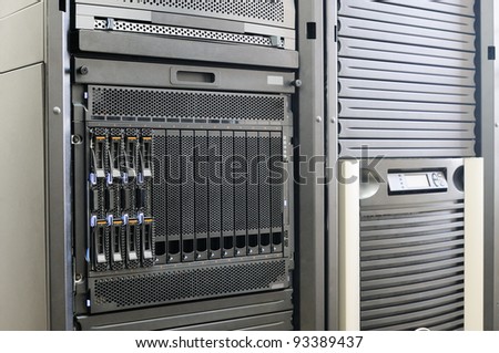 Blade servers and system storage in rack