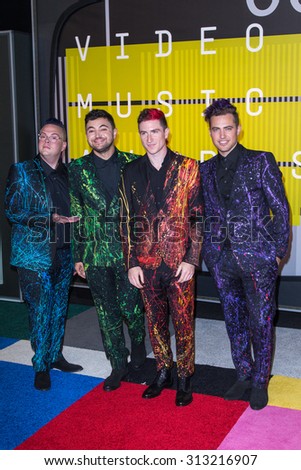LOS ANGELES, CA/USA - AUGUST 30 2015: Walk the Moon, from left, Sean Waugaman, Eli Maiman, Nicholas Petricca and Kevin Ray attend the 2015 MTV Video Music Awards at Microsoft Theater.