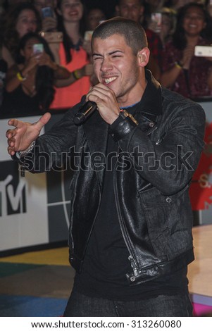LOS ANGELES, CA/USA - AUGUST 30 2015: Nick Jonas attends the 2015 MTV Video Music Awards at Microsoft Theater.