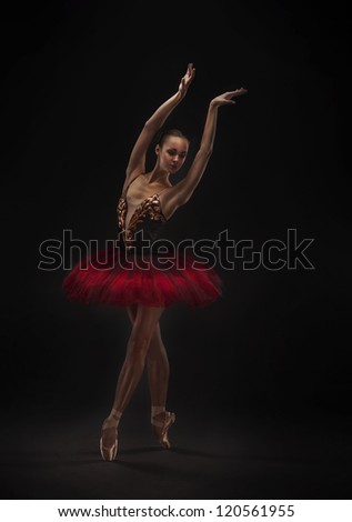 beautiful woman ballet dancer isolated on dark background
