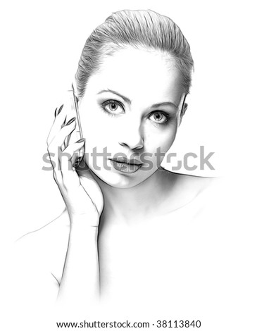 stock photo sketch handdrawing effect portrait of beauty woman with 