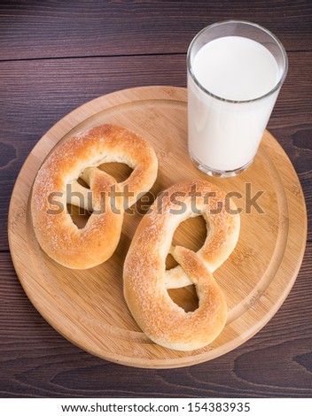 Homemade warm soft pretzels and glass of milk