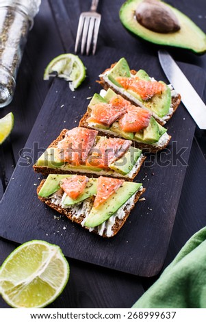 Sandwich with avocado and smoked salmon