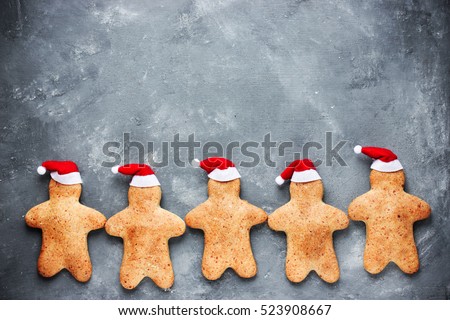 Christmas gingerbread man cookies - Christmas and New Year holiday background