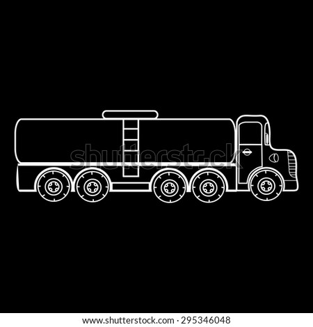 The truck big car transportation of gas liquids milk water fish transportation. Black and white silhouette of the car