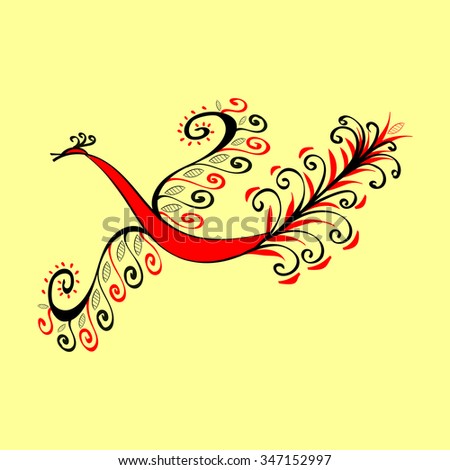 Fabulous red bird the peacock. National ethnic ornament pattern