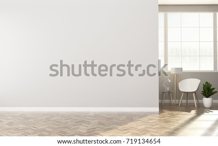White room with chair and lamp .Comfort space in house. modern interior design. -3d rendering
