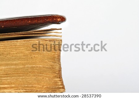 Side view book with leather bound - macro