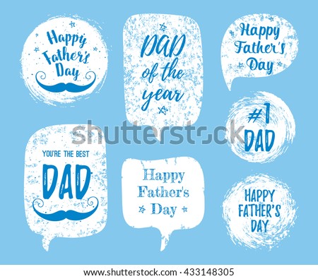 Happy Father's Day, You're the Best DAD, DAD of the year, #1 DAD greeting cards, fashion posters set. Vector quote with speech bubble background. Fathers day typography poster with mustache, stars.