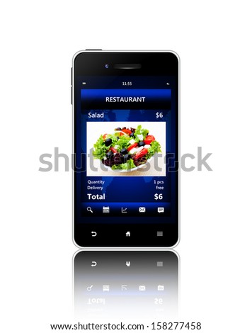 mobile phone with takeaway restaurant order screen isolated over white background