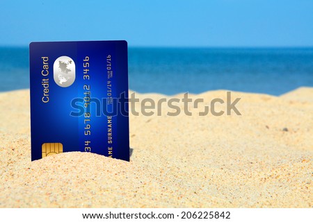 credit card on the beach. sky and sea as a background