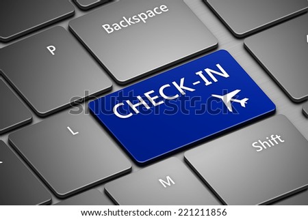 closeup of computer keyboard with  check-in button