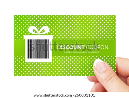 hand holding spring discount card isolated over white background