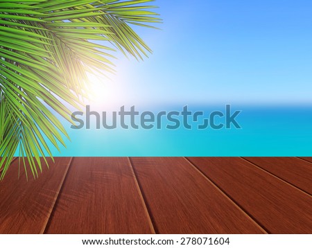 wooden terrace and river coast view with place for text