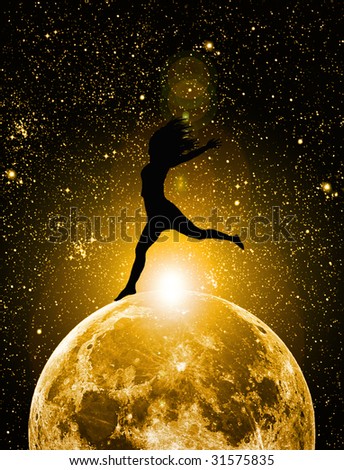 silhouette of woman on the moon