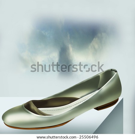 Silver Low Heels Shoe on Blue Sky background