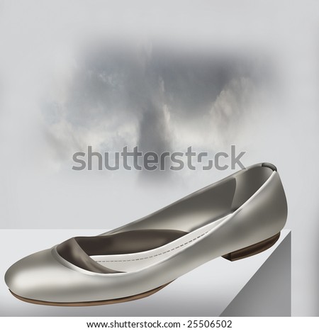Silver Low Heels Shoe on Black and White Sky Background