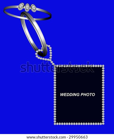 stock photo Wedding Photo Frame Rings on Blue Background 