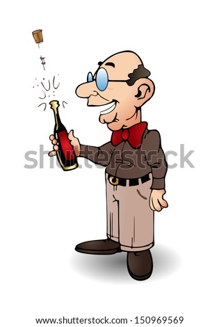illustration of  businessman hold a bottle of wine over isolated background