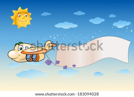 illustration of a cute plane flying pulling blank banner