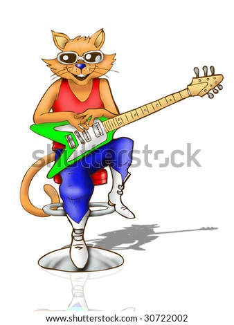 A young cat holding an Electric Guitar