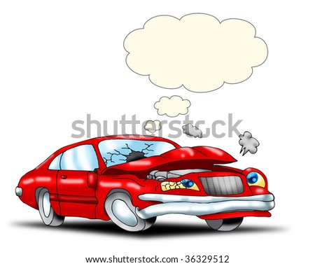 red Car destroyed in a crash with empty bubble text