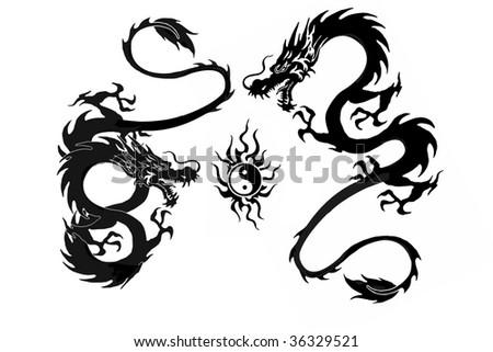 stock photo two Dragon and yin yang symbol vector illustration isolated on