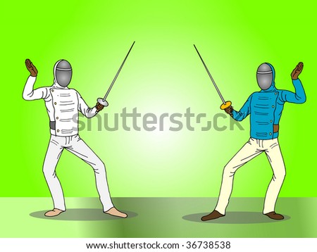 fencing  player with his sword on a duel in the  arena, stand mode faceless challenging an opponent