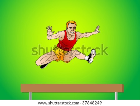 man jumping on the exercise tool handicapped bar, hurdle sport