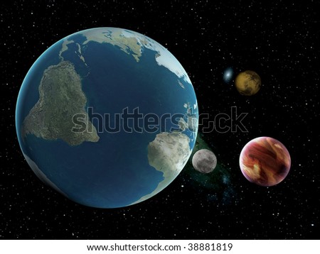 Earth and planets; computer generate image