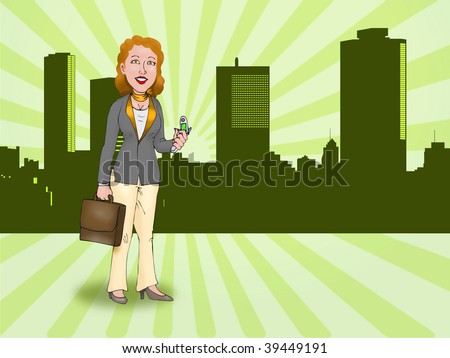 Business woman with brown folder calling by phone mobile