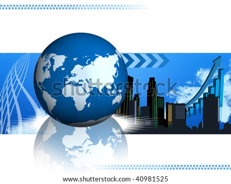 Earth over  of blue technology and market background; computer generate image