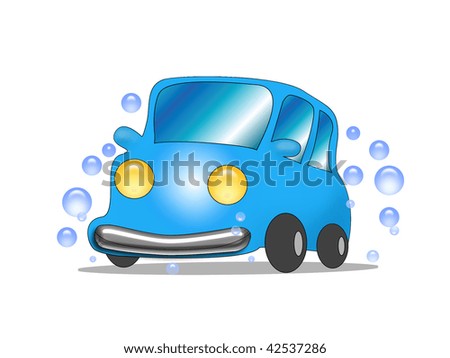 cartoon car washing. The cartoon blue car wash