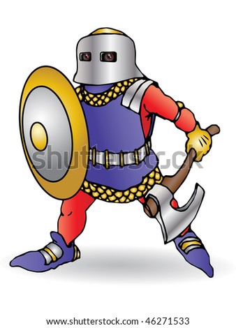 Medieval knight ready to the field battle with an axe  and shield