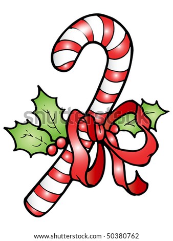 Christmas candy  tied up by red ribbon decoration, Hand drawn illustration.